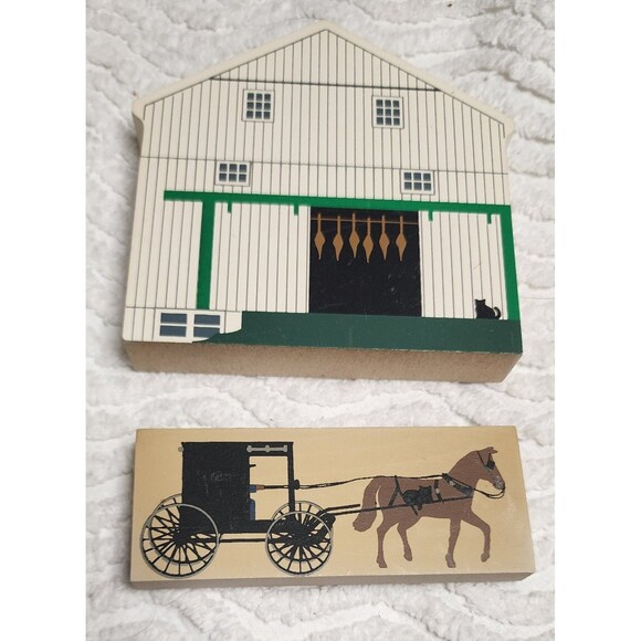 VINTAGE The Cat’s Meow '93 AMISH Tobacco Barn, Horse Drawn Carriage FALINE VguC - Picture 1 of 3